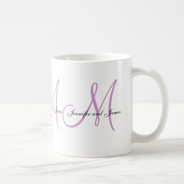 Wedding Monogram B & Names Lilac White Favor Mug (Right)