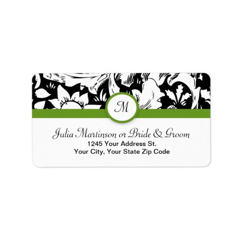 wedding monogram black and white damask labels