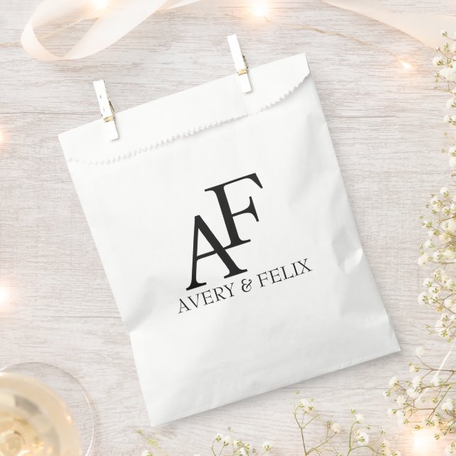 Wedding Monogram Black and White Elegant Guest Favor Bag (Clipped)