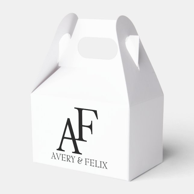 Wedding Monogram Black and White Elegant Guest Favor Boxes (Front Side)