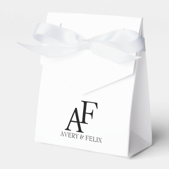 Wedding Monogram Black and White Elegant Guest Favor Boxes (Front Side)