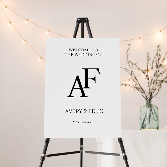 Wedding Monogram Black and White Elegant Guest Foam Board (In Situ (Stand))