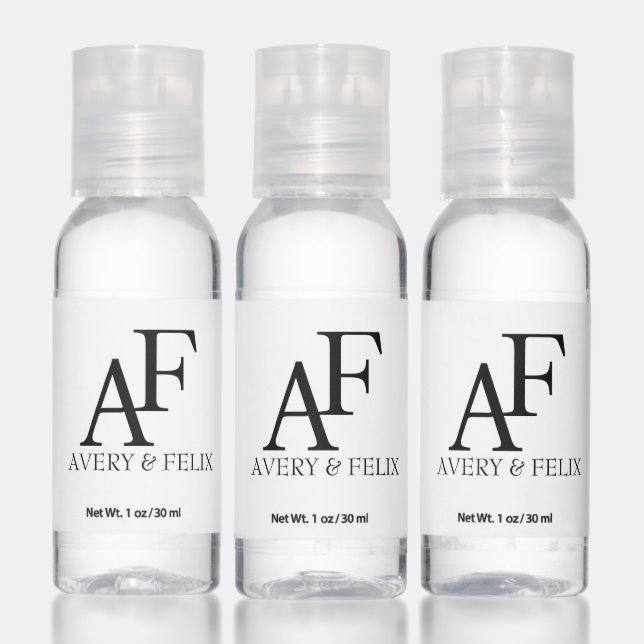 Wedding Monogram Black and White Elegant Guest Hand Sanitizer (Set)