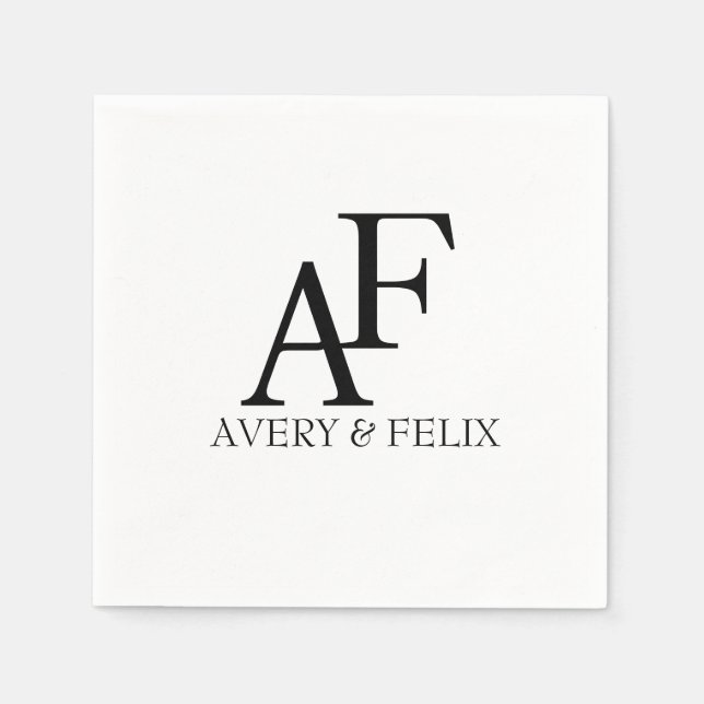 Wedding Monogram Black and White Elegant Guest Napkins (Front)