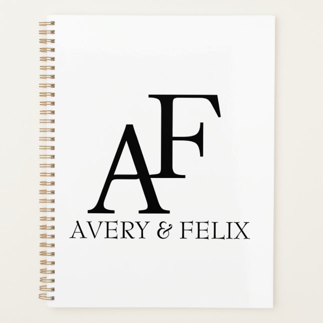 Wedding Monogram Black and White Elegant Guest Planner (Front)