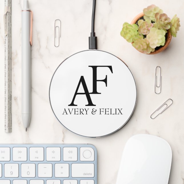 Wedding Monogram Black and White Elegant Guest Wireless Charger (Desk)