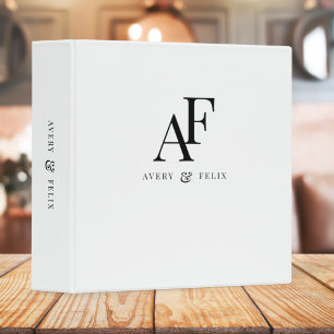 Wedding Monogram Black and White Elegant Simple 3 Ring Binder
