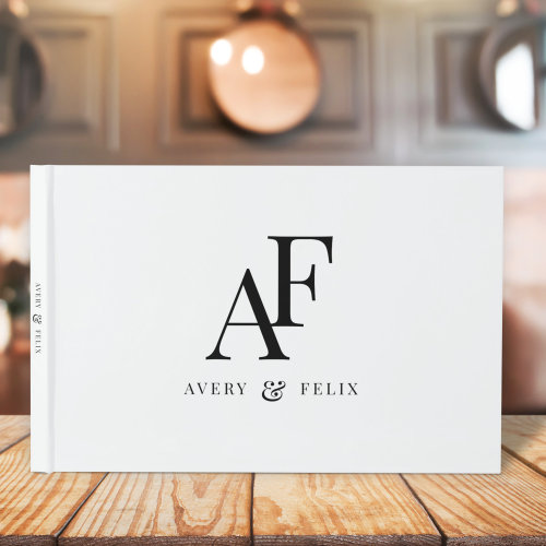 Wedding Monogram Black and White Elegant Simple Guest Book