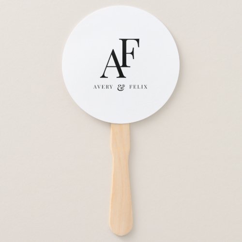 Wedding Monogram Black and White Elegant Simple Hand Fan