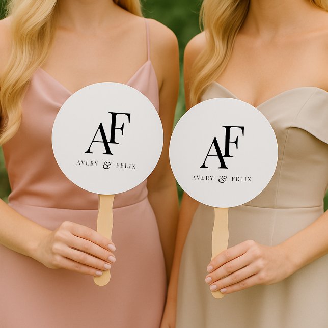 Wedding Monogram Black and White Elegant Simple Hand Fan (Creator Uploaded)
