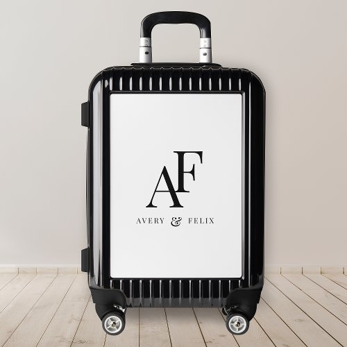 Wedding Monogram Black and White Elegant Simple Luggage