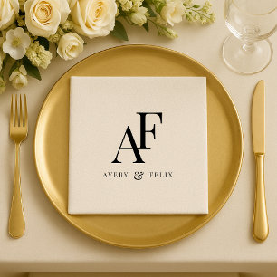 Wedding Monogram Black and White Elegant Simple Napkins