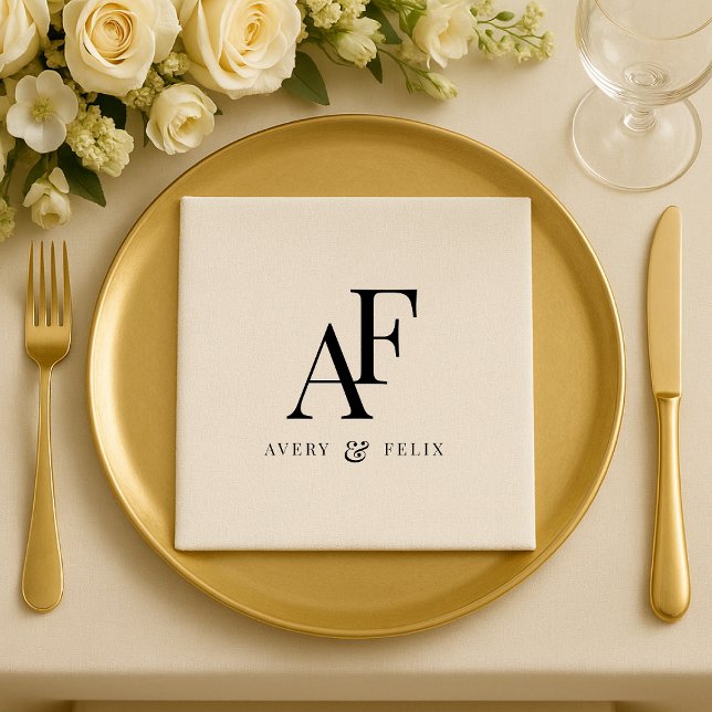 Wedding Monogram Black and White Elegant Simple Napkins (Creator Uploaded)