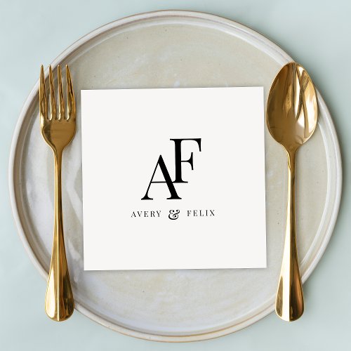 Wedding Monogram Black and White Elegant Simple Napkins