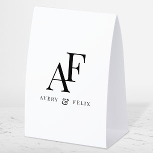 Wedding Monogram Black and White Elegant Simple Paper Table Tent