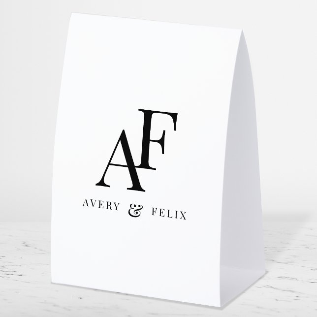 Wedding Monogram Black and White Elegant Simple Paper Table Tent (Elegant black & white editable paper table tent monogram wedding sign.)