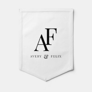 Wedding Monogram Black and White Elegant Simple Pennant