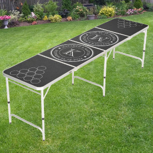 Wedding Monogram Black Canvas Beer Pong Table