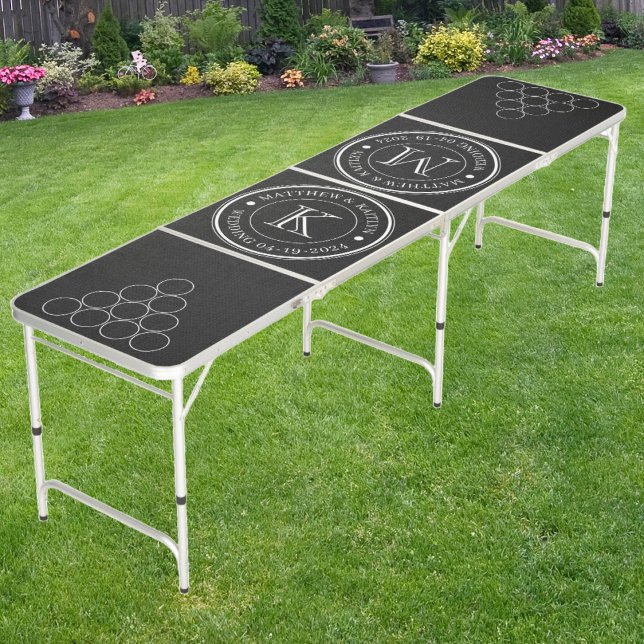 Wedding Monogram Black Canvas  Beer Pong Table (Creator Uploaded)