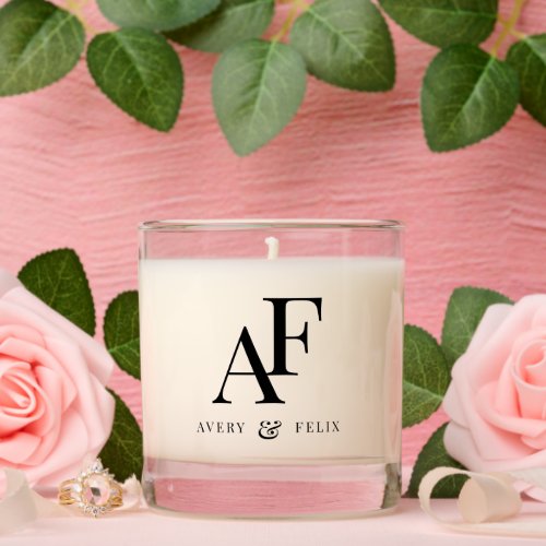 Wedding Monogram Black Elegant Simple Minimalist Scented Candle