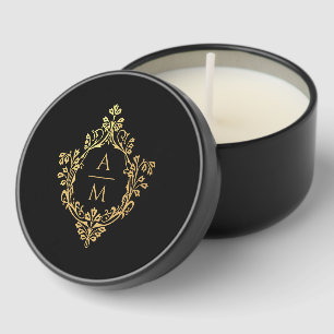 Wedding Monogram Black Faux Gold Crest Elegant Mini Candle Favors