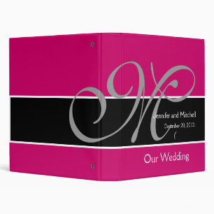 Wedding Monogram Black Fuchsia Planner Keepsake 3 Ring Binder