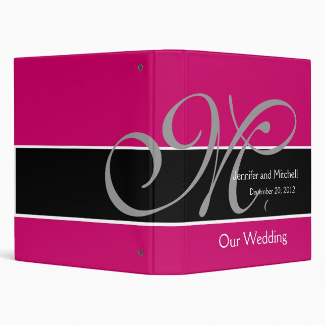 Wedding Monogram Black Fuchsia Planner Keepsake 3 Ring Binder (Background)
