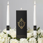 Wedding Monogram Black Gold Elegant Vintage Crest  Unity Candle Set