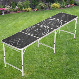 Wedding Monogram Black Granite Stone Beer Pong Table