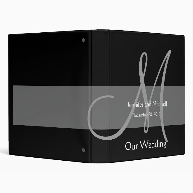 Wedding Monogram Black Grey Planner Photo Binder (Background)