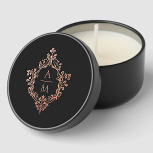 Wedding Monogram Black Pink Rose Gold Ornate Crest Mini Candle Favors