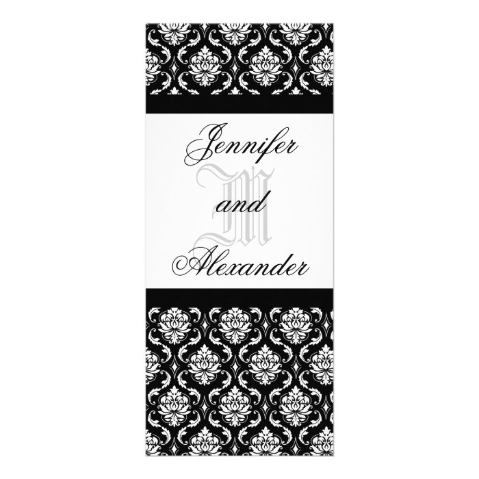 Wedding Monogram Black & White Damask Invitation