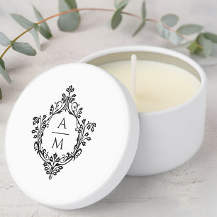 Wedding Monogram Black White Elegant Vintage Crest Mini Candle Favors