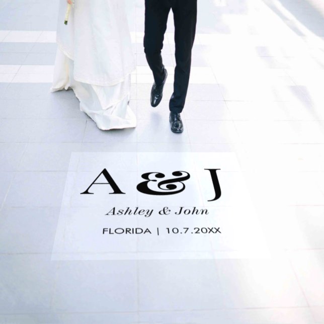 Wedding Monogram Black White  Floor Decals (Wedding)