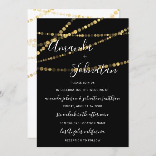 Wedding Monogram Black White Lights Gold New Trend Invitation