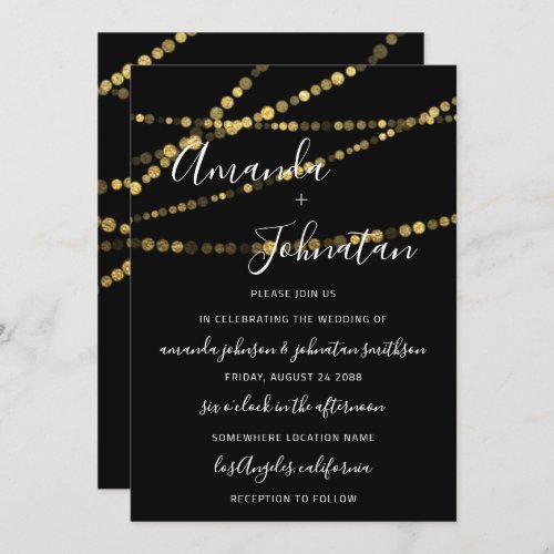 Wedding Monogram Black White Lights Gold New Trend Invitation