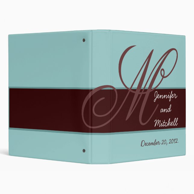 Wedding Monogram Blue Brown Planner Keepsake Binder (Background)