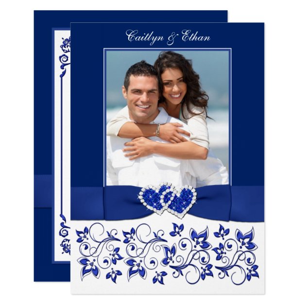 Wedding | Monogram | Blue, White | Floral | PHOTO Card