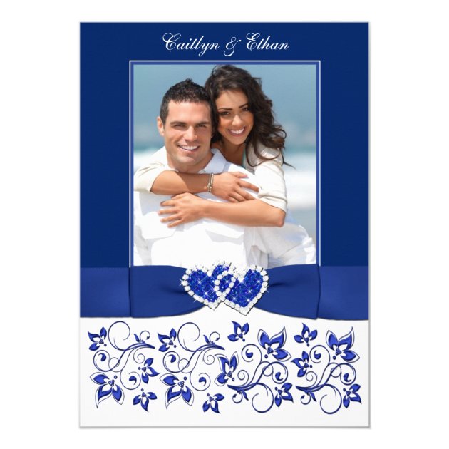 Wedding | Monogram | Blue, White | Floral | PHOTO Card