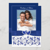 Wedding | Monogram | Blue, White | Floral | PHOTO Invitation (Front/Back)