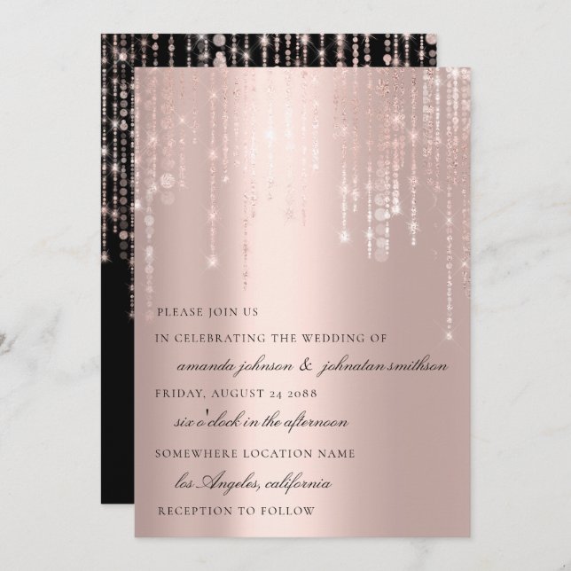 Wedding Monogram Blush Rose Strings Invitation (Front/Back)
