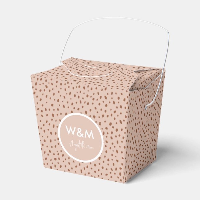 Wedding Monogram Boho Beige & Brown Dots Favor Box (Front Side)