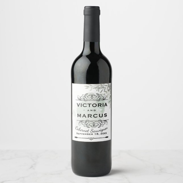 Wedding Monogram Bottle Favor Wine Label Set (Front)