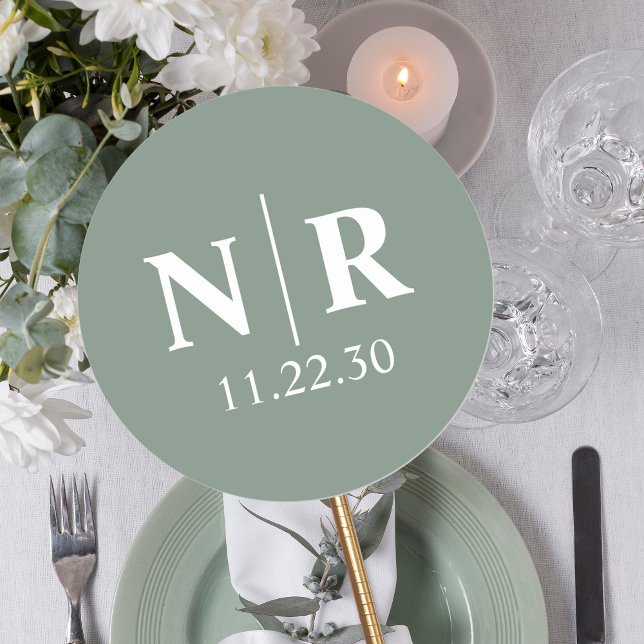 Wedding Monogram Bride And Groom Initials Classic Round Sticker (Creator Uploaded)