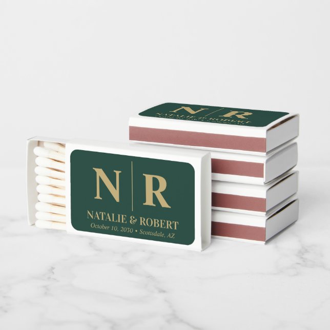 Wedding Monogram Bride and Groom Initials Elegant Matchboxes (Stacked)
