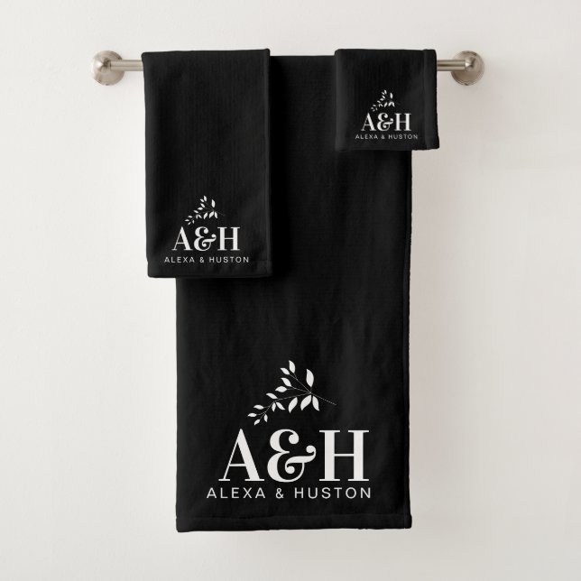 Wedding Monogram Bride and Groom Minimalist Modern Bath Towel Set (Insitu)
