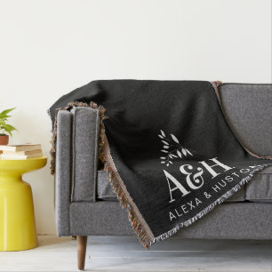 Wedding Monogram Bride and Groom Minimalist Woven Throw Blanket