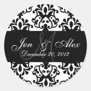 Wedding Monogram Bride Groom Date Damask Seal