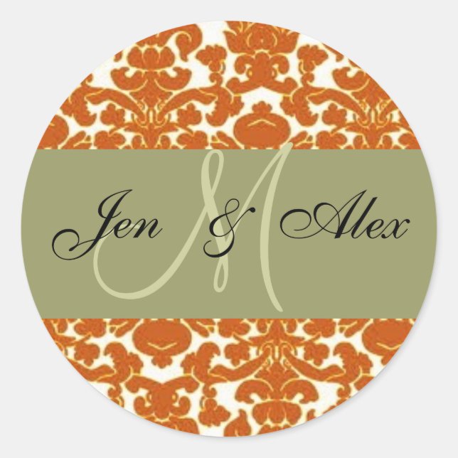 Wedding Monogram Bride Groom Green Orange Sticker (Front)