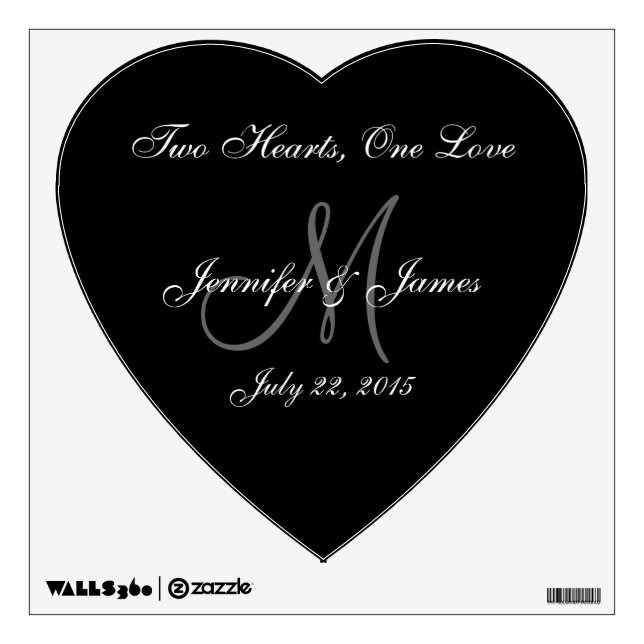Wedding Monogram Bride Groom Name Heart Wall Decal (Front)